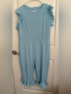 Women's Light Blue Ruffle Sleeve Jumpsuit sz 2XL RUNS SMALL
